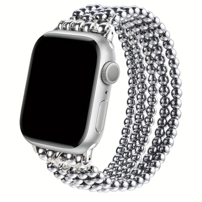 Watch Band with Stainless Steel Beads and Elastic Slip-On Design in Four Finishes for Apple Watch Sizes