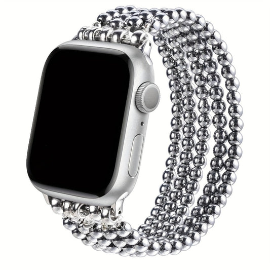 Watch Band with Stainless Steel Beads and Elastic Slip-On Design in Four Finishes for Apple Watch Sizes