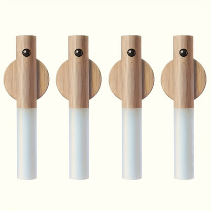 Motion Night Light Rechargeable LED – IPX4 Waterproof Wood Grain & Walnut Under Cabinet Step Lamp for Staircase, Hallway, Wardrobe, Closet & Indoor Walls (2 or 4 Pack)