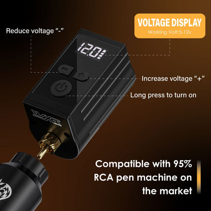 WX-1 Plus 1450mAh RCA Tattoo Power Supply with LED Display, 5–12V Control and USB-C Charging