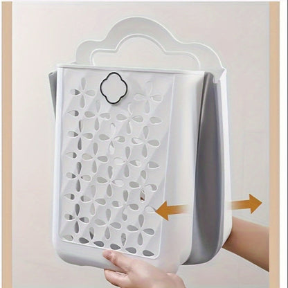 Foldable Laundry Basket Wall Mounted – No-Drill Plastic Storage Bin with Cutout Design for Clothes, Toys, Snacks & Fruits – Space-Saving Collapsible Organizer for Bathroom, Balcony & Bedroom