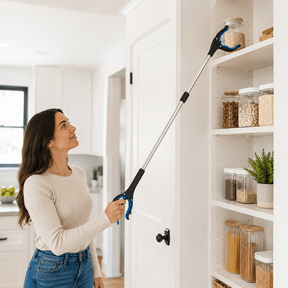 Foldable Reacher Grabber Tool with Magnetic Tip, 34-Inch Extended Reach and Blue Trigger Handle