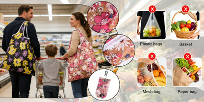 Foldable Reusable Shopping Bag Set with Assorted Printed Designs in 18- or 36-Piece Pack Options