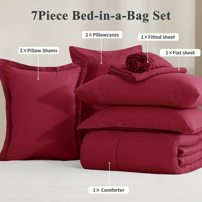 7 Piece Comforter Set Luxury Soft Fluffy Bedding All Season Bed in a Bag with Comforter Fitted Sheet Flat Sheet Pillowcases Hypoallergenic Breathable Easy Care Queen King Twin XL Full