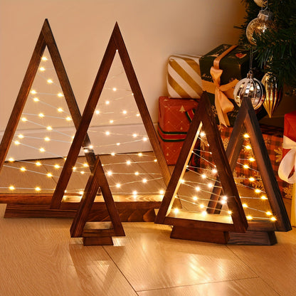 Wooden Light-Up Desktop Christmas Trees USB Powered - Mini Lighted Wood Tree Set for Holiday Decoration, Home & Office Desk, Shelf Display & Room Decor, Reusable Indoor Gift, Set of 2/3/4/5/6