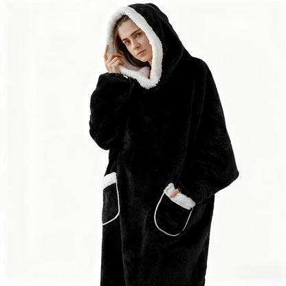 Wearable Blanket Hoodie – Oversized Flannel Sweatshirt Blanket with Pockets for Women & Men, 450-500gsm Thick Warm Winter Cozy