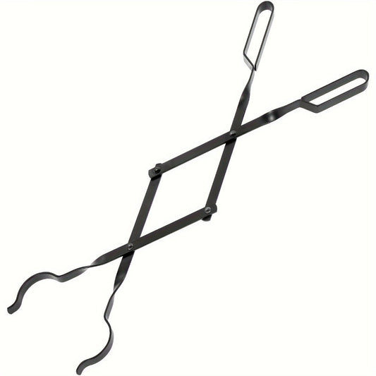 Fireplace Tongs 26 Inch Heavy Duty Wrought Iron Log Tongs, Foldable Firewood Tongs with Stainless Steel Tip, Fire Pit Tongs for Campfire, Stove, BBQ, Indoor and Outdoor Fire Pit Accessories