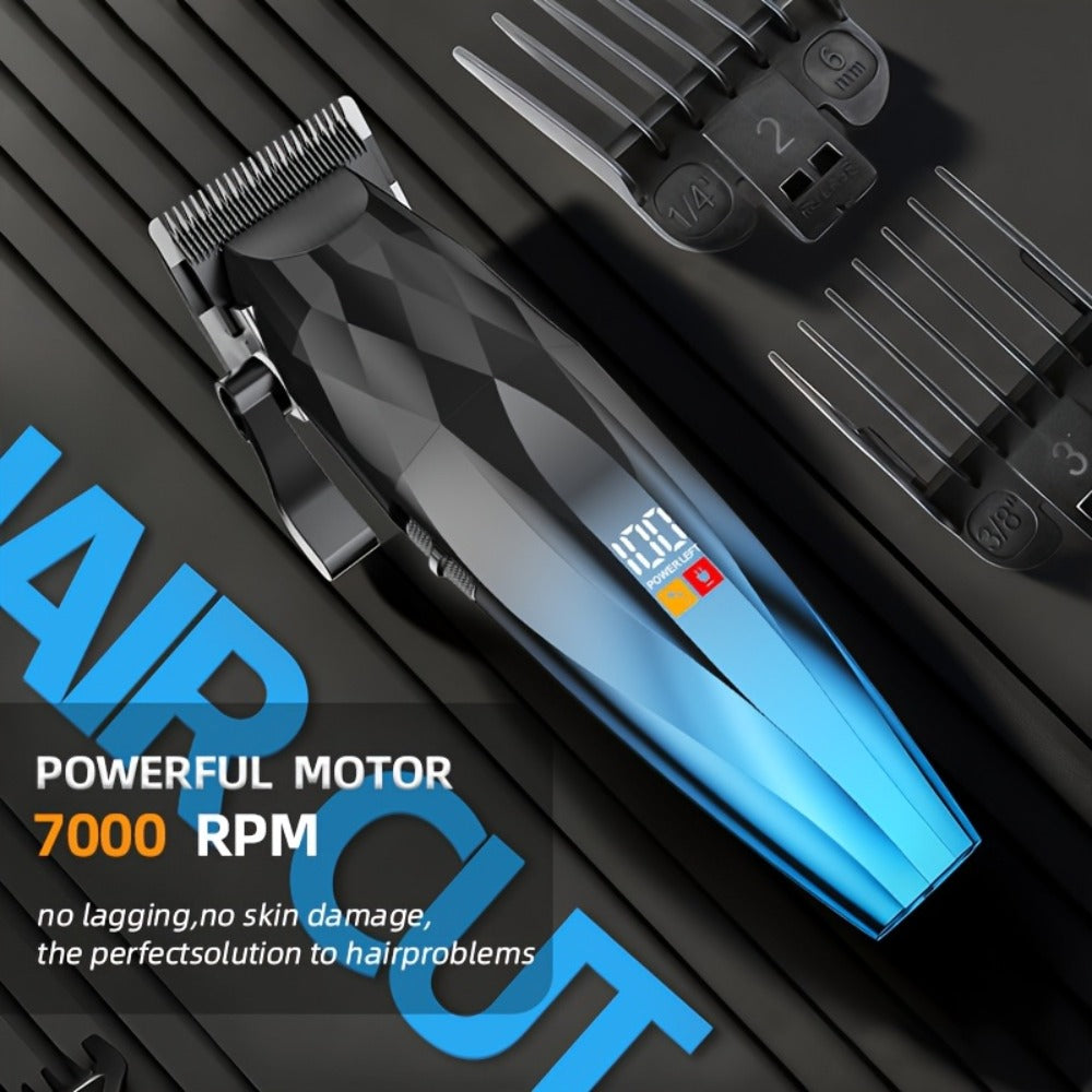 Hair Clipper Cordless Ceramic-Blade Trimmer with 7000RPM Motor, Eight Guide Combs and Three Colors