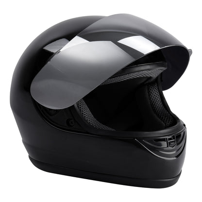 Motorcycle Helmet TCMT Gloss Black Full-Face Shell with Clear Shield, Large Variant, Padded Interior and Rear Vents