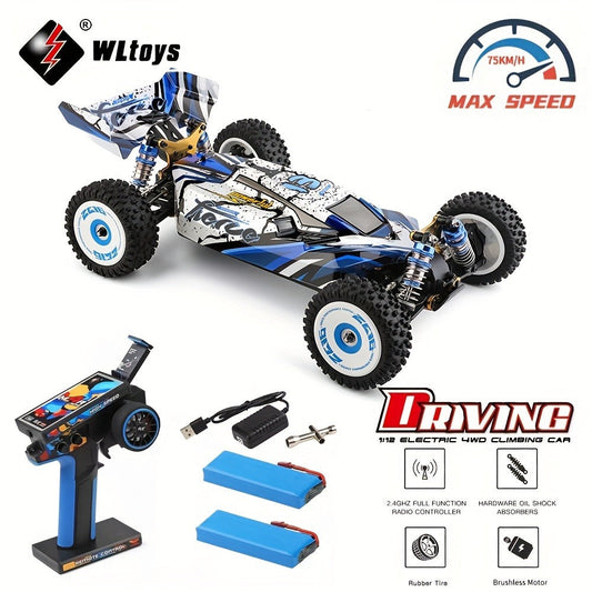 Wltoys 124017 RC Car 75KM/H Brushless 4WD – Professional High-Speed Off-Road Drift Racing Car, Aluminum Alloy Chassis, Oil Pressure Shock Absorber, 2 Batteries Included, Gift for Boys & RC Hobbyists
