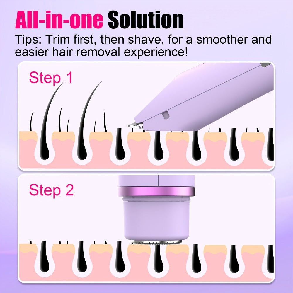Electric Bikini Trimmer for Women 2-in-1 Dual Head with Digital Display — Wet & Dry Painless Hair Removal for Bikini Line, Legs & Underarms, Rechargeable Cordless Shaver