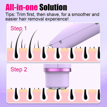 Electric Bikini Trimmer for Women 2-in-1 Dual Head with Digital Display — Wet & Dry Painless Hair Removal for Bikini Line, Legs & Underarms, Rechargeable Cordless Shaver