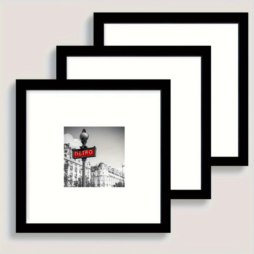 Three-Piece Square Picture Frame Set in Black or White with 8 x 8 or 12 x 12-Inch Wall Options