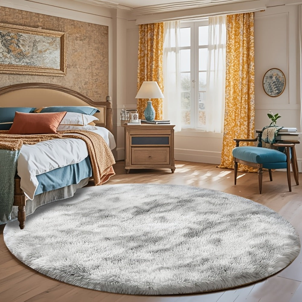 Area Rug Fluffy Faux-Fur Shag in Solid, Tie-Dye and Ombre Colors with Six Retained Room Sizes