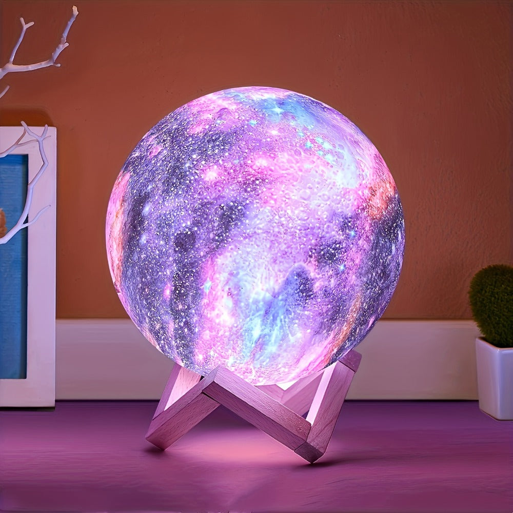 15cm Galaxy Globe LED Night Light with Folding Wood Stand, USB Plug-In Power and Multicolor Remote