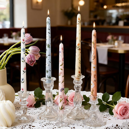 Patterned Taper Candle Set with 9.84-Inch Height in Green, Purple, Blue or Pink and Two- or Four-Piece Options