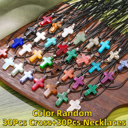 Pendant and Cord Jewelry Making Set with 30 Colored Point, Cross or Heart Pendants and 30 Black Necklaces