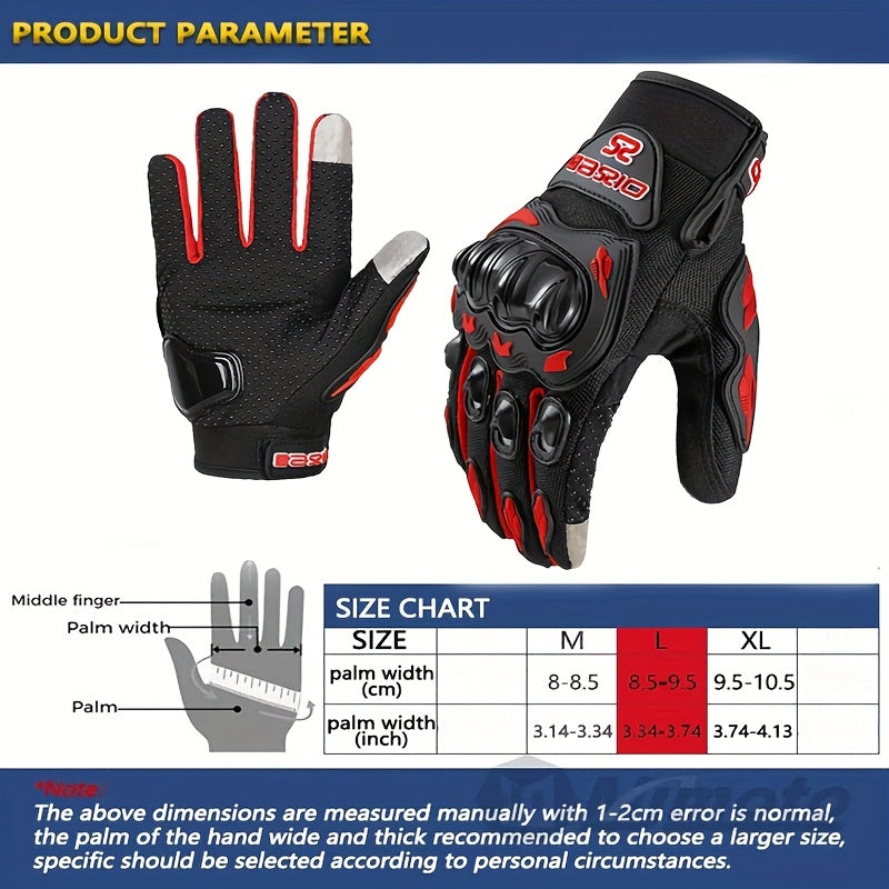 Motorcycle Gloves Full Finger Summer Breathable Touchscreen Hard Shell Protection Non-Slip Motocross Racing Gloves for Men Women, Black Red, M L XL