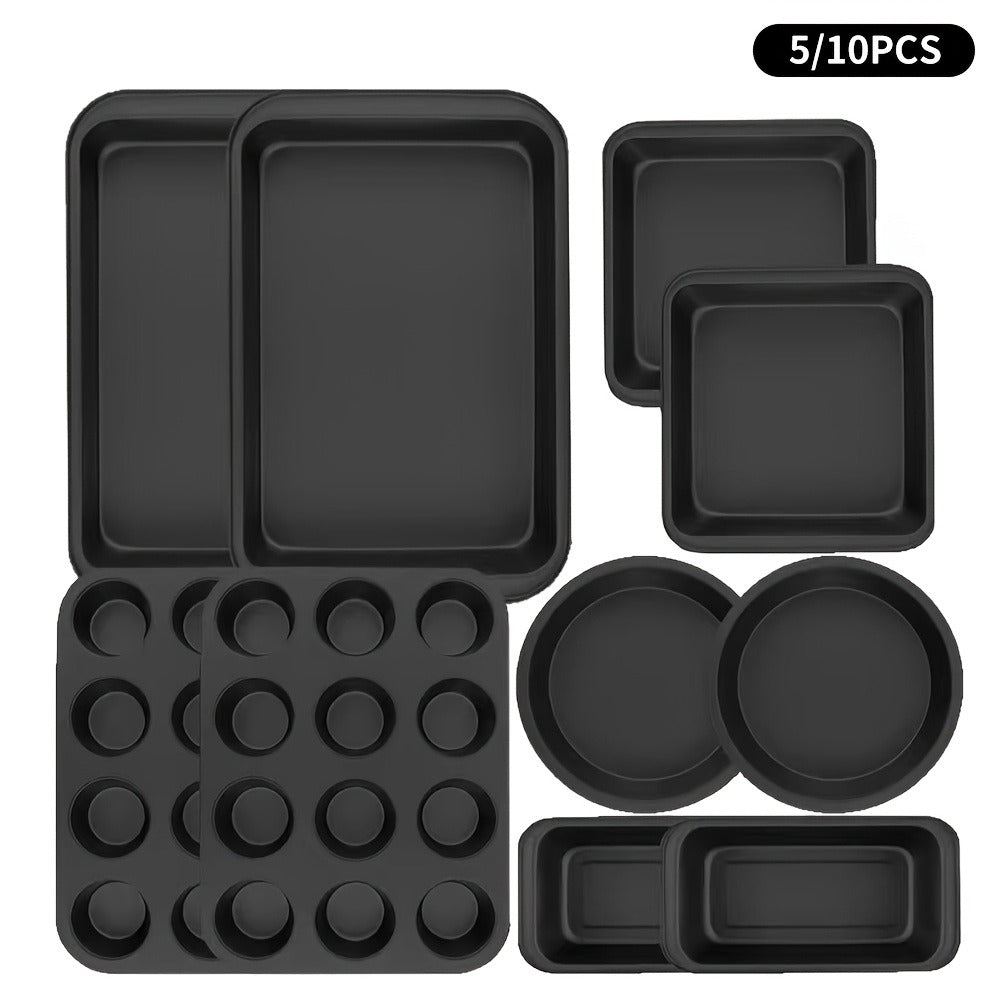Nonstick Bakeware Set Stackable Space-Saving - Round & Square Pans, Waffle Tray, Cookie Sheet, Dishwasher Safe, Carbon Steel Baking Pan Set for Oven, 2pcs / 5pcs / 10pcs Options