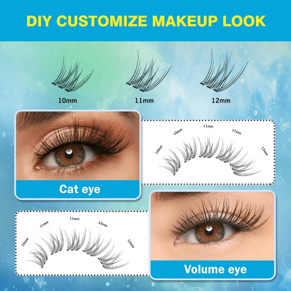 Pre-Glued Wispy False Eyelash Cluster Tray with 156 Clusters and Two Pink Applicator Tweezers