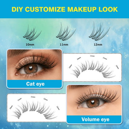 Pre-Glued Wispy False Eyelash Cluster Tray with 156 Clusters and Two Pink Applicator Tweezers
