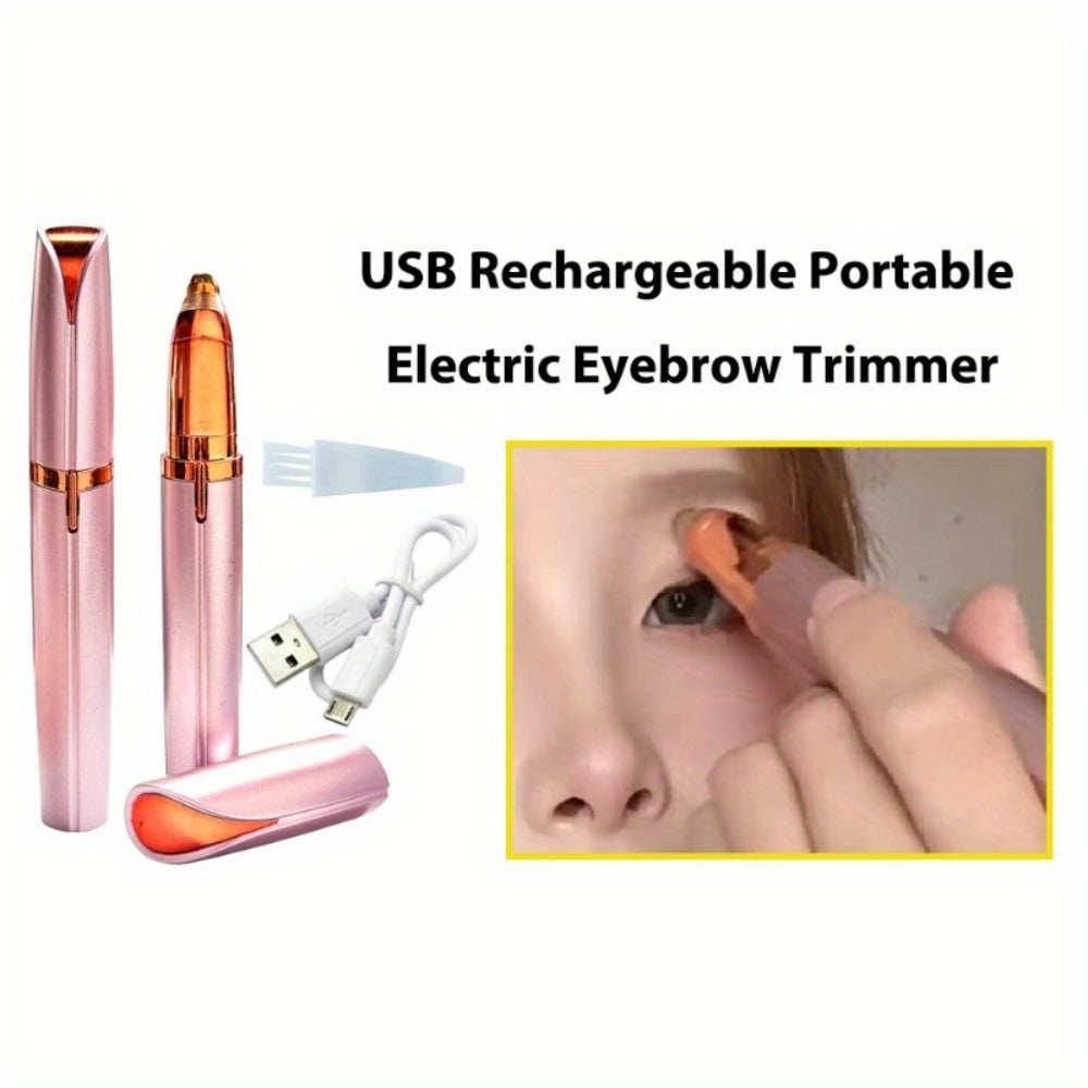 Two-Piece Rechargeable Eyebrow Trimmer Set in Pink, White or Three Colorful Finish Options for Facial Grooming