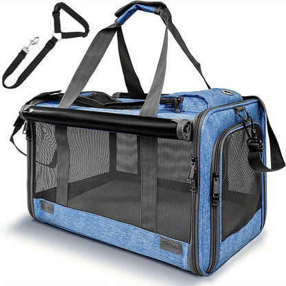 Airline Approved Soft Sided Pet Carrier - Durable Breathable Foldable Travel Bag with Pet Harness Included, Nylon Mesh Ventilation for Small to Medium Cats and Puppies, Zipper Secure Closure, 4 Colors