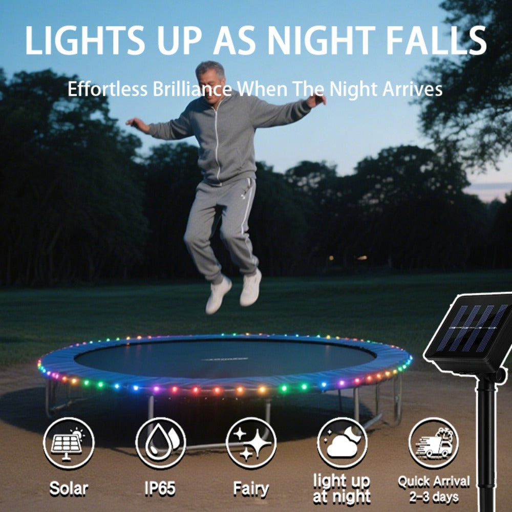 Solar Trampoline Rope Lights with Separate Panel, 50 or 100 LEDs and Multicolor, White or Blue Options