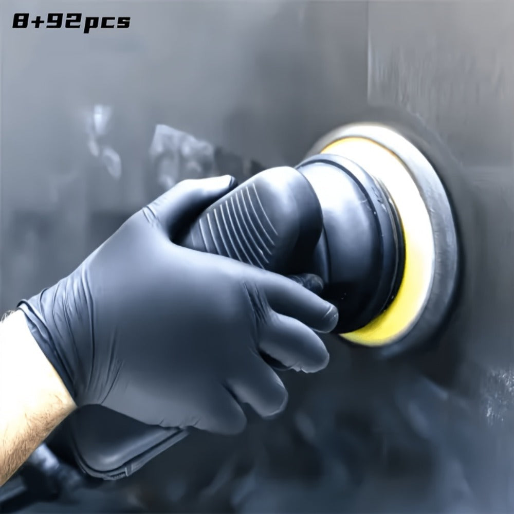 Black Nitrile Disposable Gloves in 8+92-Piece Packs with 5 Mil Label and Four Size Options