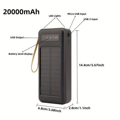 Solar Power Bank, 10000mAh to 30000mAh Charger with Built-In Cables, LED Light, Digital Display and 5W or 15W Options