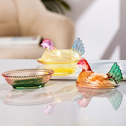 Chicken Shaped Glass Storage Jar with Lid Decorative Pearl Hen Candy Jar Reusable Desktop Organizer for Candy Fruit Snacks Kitchen Counter Home Decor Gift