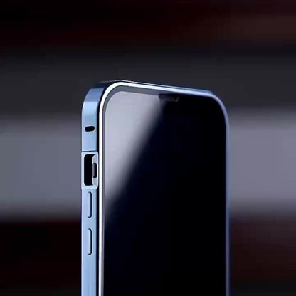 Phone Case Privacy Tempered Glass Cover with Aluminum Frame, Magnetic Snap Lock and Wireless Charging Support
