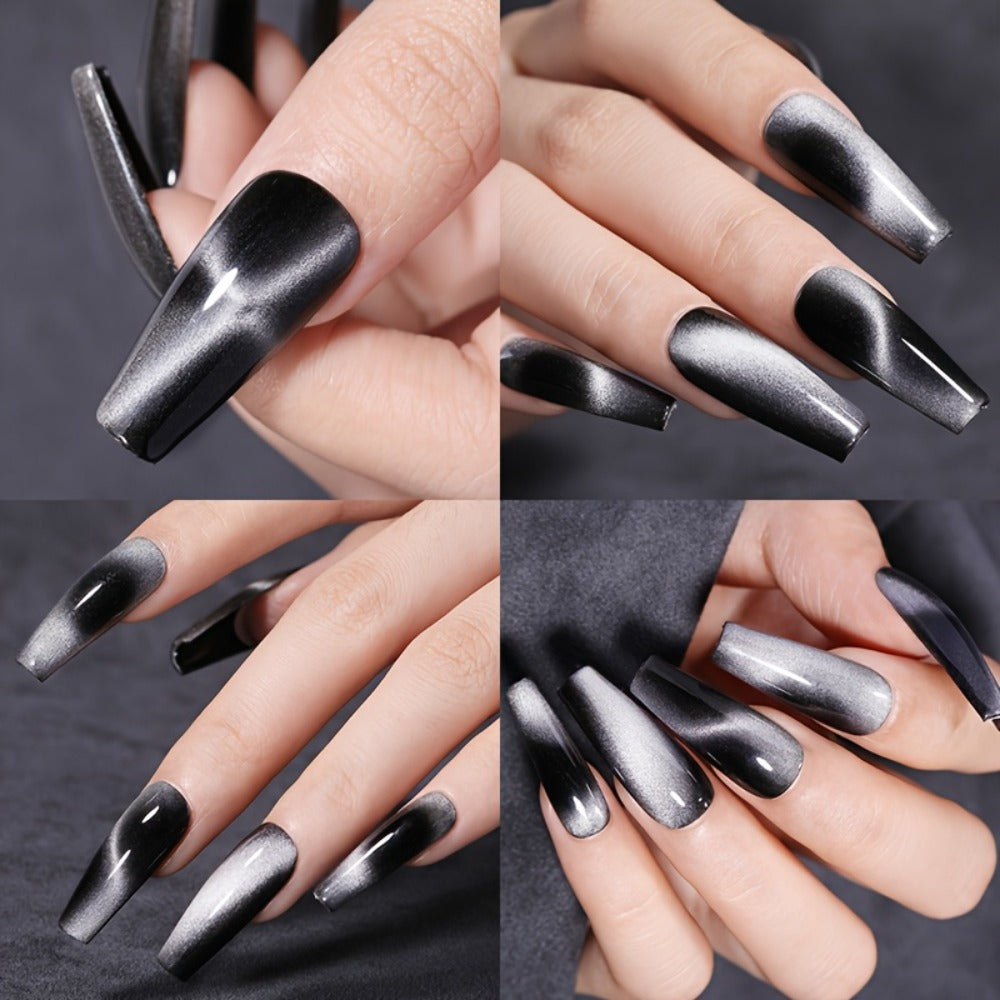 Gel Nail Polish – Cat Eye Magnetic 8pcs Aurora Glitter Black Crystal Semi-Permanent — 3D Light-Shifting Nail Art Gel No Base Color…