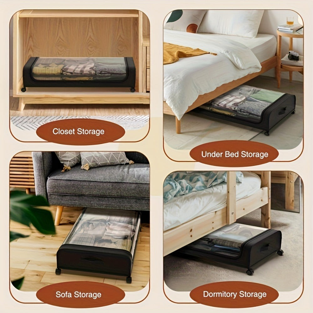 Rolling Under-Bed Storage Organizer Set with Two Lidded Bins, Locking Wheels and Black or Gray Options