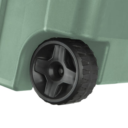 Two-Pack 40-Gallon Green Storage Bins with Latch Lids, Pull Handles and Rear Wheels for Bulk Organization