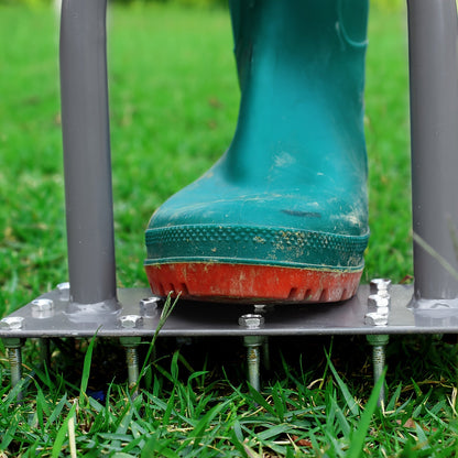 15-Spike Manual Lawn Aerator with T-Handle, 34.6-Inch Shaft and 9.2-Inch Foot Plate in Gray