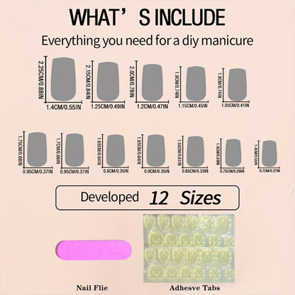 Press On Nails 216-Piece Soft Gel Short Square Set with French, Gradient, Glitter and Heart Designs