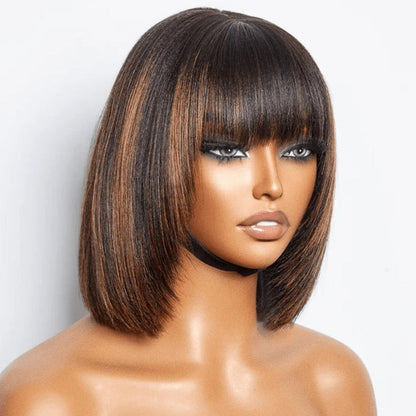 Straight Bob Wig with Bangs in Natural 10-Inch or P1B/30 Highlight 12-Inch Protected Checkout Options