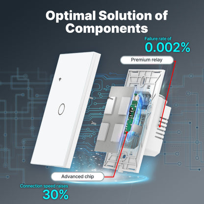 White WiFi Touch Wall Switch with One-, Two- or Three-Gang Options, 2.4GHz App Control and Dual Wiring Support