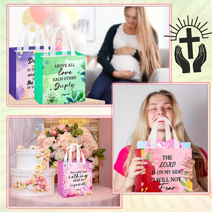 Gift Bag Set Bible Verse Floral Prints, 32 or 64 Non-Woven Handle Bags in Eight Designs, 8.7 x 9 x 4.3 Inch Size