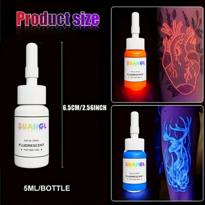 UV Blacklight Tattoo Ink Set Fluorescent Glow in the Dark 5ml Bottles UV Reactive Tattoo Dye for Body Art Glow Parties Festivals 5 8 11 15 Colors