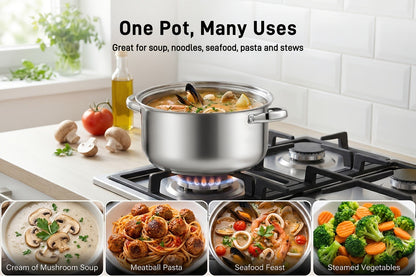 Stainless Steel Soup Pot Apple Pot Heat Resistant Handles Dishwasher Safe Versatile Cookware for Boiling Steaming Stewing Everyday Kitchen Cooking Healthy Safe Silver