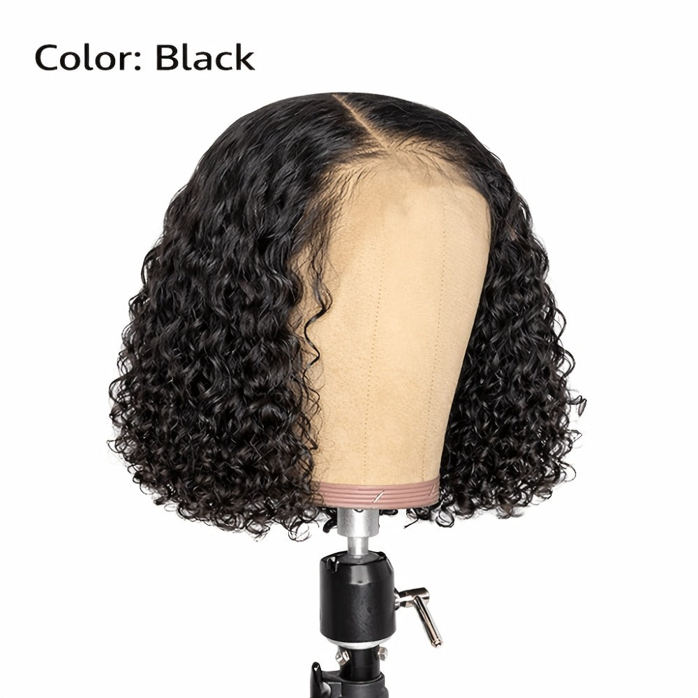 Synthetic Wig 14-Inch Deep-Wave Curly Bob with Glueless Rose Net Cap in Four Colors for Daily Style