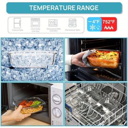 Borosilicate Glass Food Storage Containers 2-Pack 63oz 1860ml Large Airtight Snap Lid Meal Prep Baking Dish Microwave Oven Freezer Dishwasher Safe Green Gray