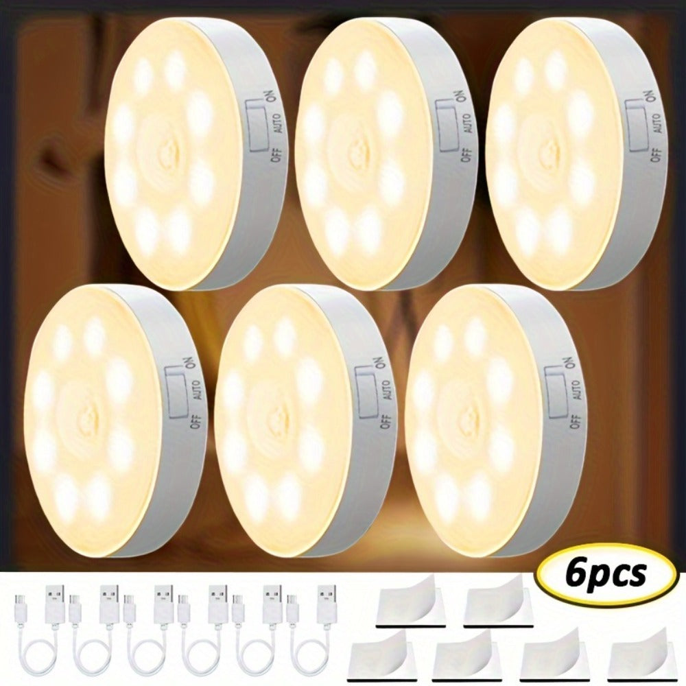 Night Light Motion and Light Sensor 6-Pack with USB Rechargeable Power in Warm White or White LED Options