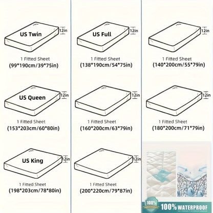 Waterproof Solid-Color Fitted Sheet with 11.8-Inch Pocket, Six Colors and Twin to King Sizes