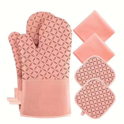 Oven Mitts and Pot Holders Set 6 Piece Heat Resistant Kitchen Gloves Non-Slip Cooking Mitts with Potholder