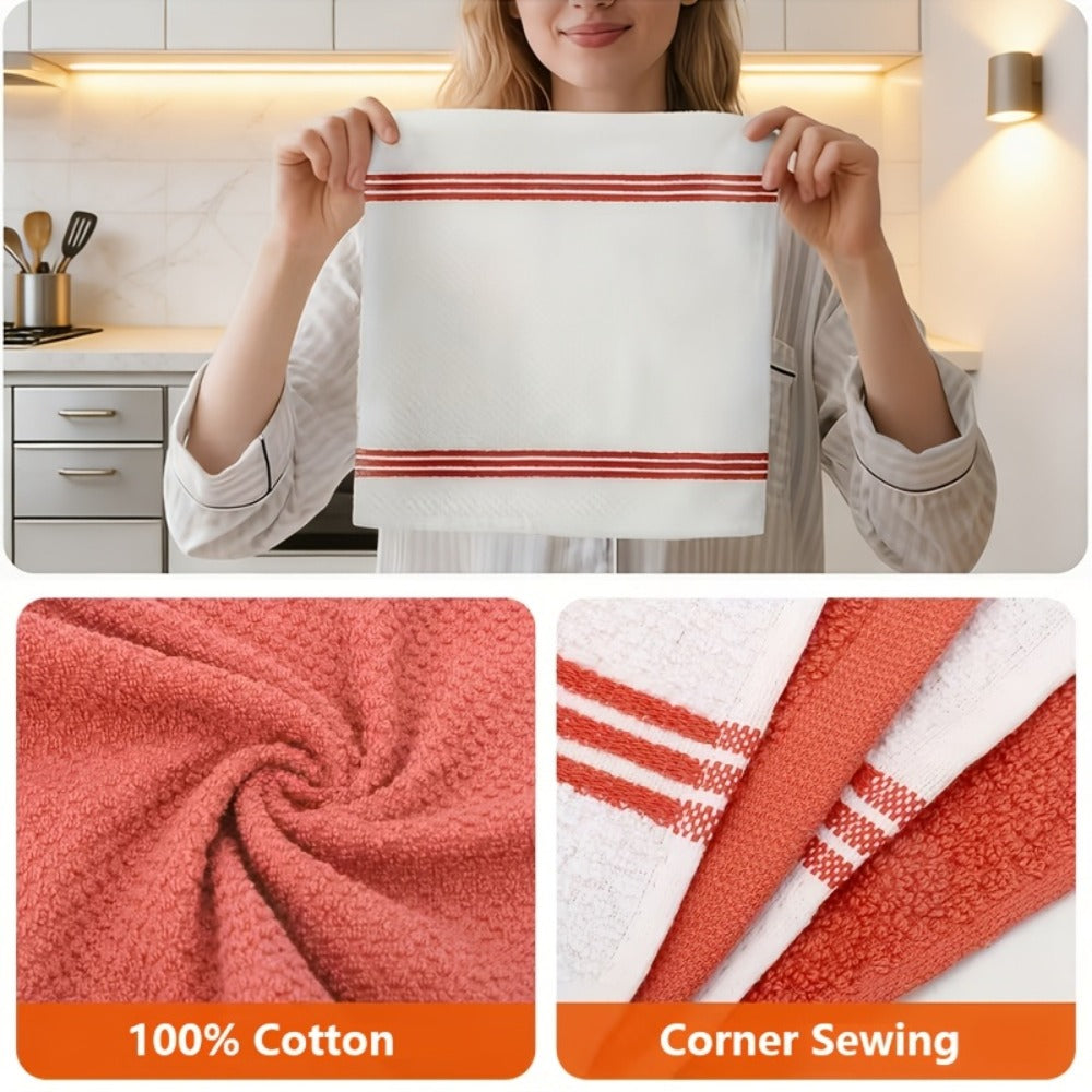 Twelve-Piece Cotton Kitchen Towel Set with Six 15 x 25-Inch Hand Towels and Six 12 x 12-Inch Washcloths