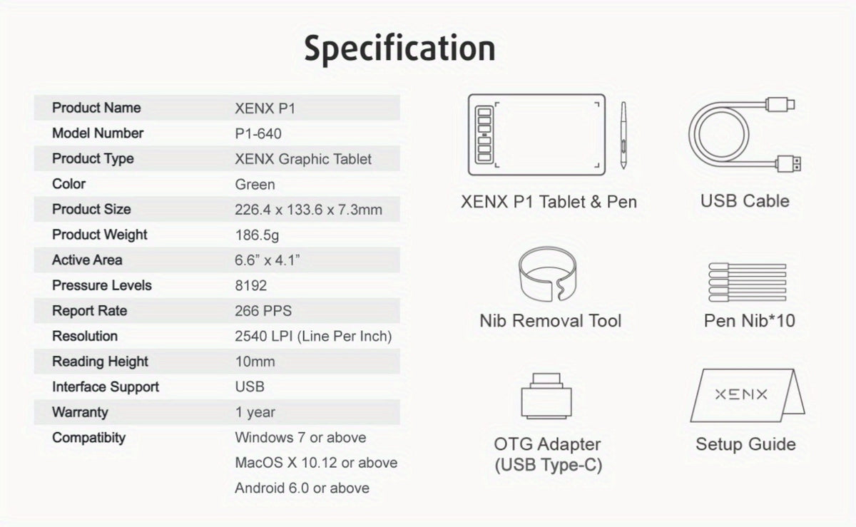 Graphics Drawing Tablet XENX P1-640 8192 Pressure Sensitivity 6 Hot Keys 6.6x4.1 Inch Active Area for an Everyday Personal Care Routine