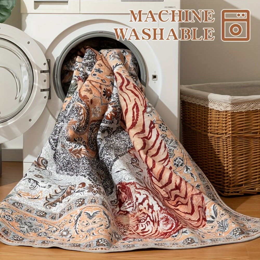 Area Rug, Tiger and Jungle Forest Print Ultra-Thin Indoor Carpet in Three Colors with Machine-Wash Care